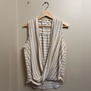 New York and Company Sleeveless Striped Twist Blouse Women’s Size Small Tan
